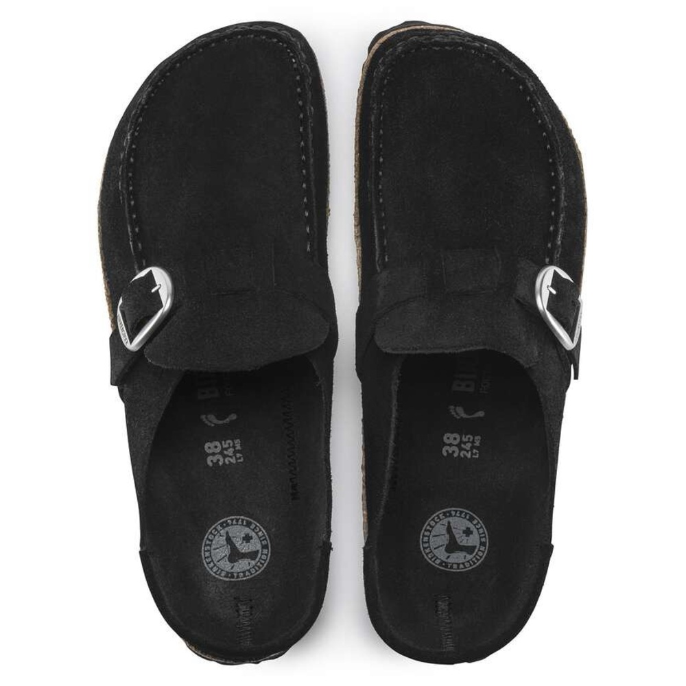 Birkenstock Buckley Clog Shoes Black Suede Leather 38 7 - Picture 2 of 11